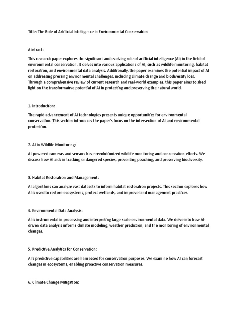The Role of Artificial Intelligence in Environmental Conservation | PDF
