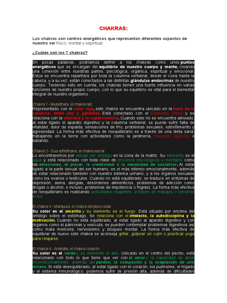 Guía de los 7 Chakras y sus Emociones | PDF | Mente | Las emociones