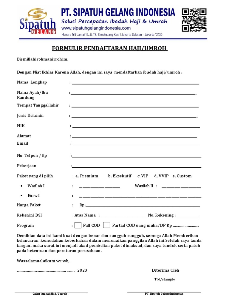 Formulir Pendaftaran Haji/Umroh | PDF