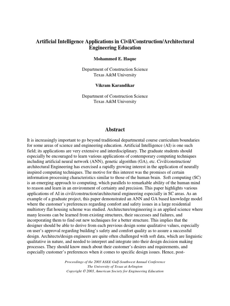 Artificial Intelligence Applications in Civil Construction