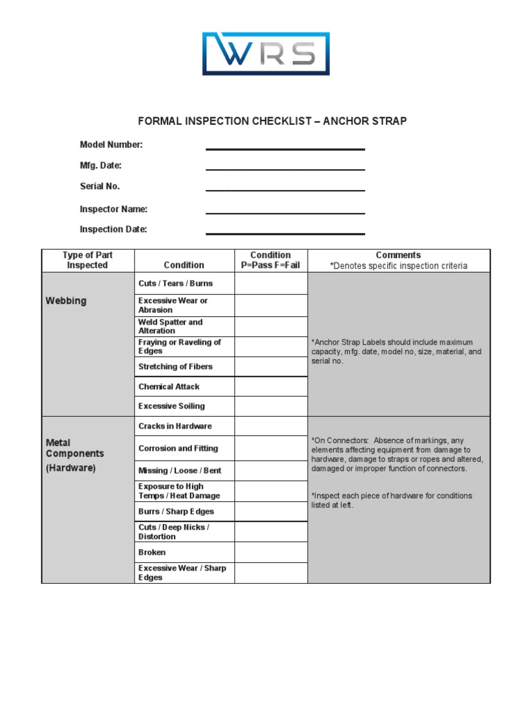 bing Anchor StrapInspection Sheets PDF