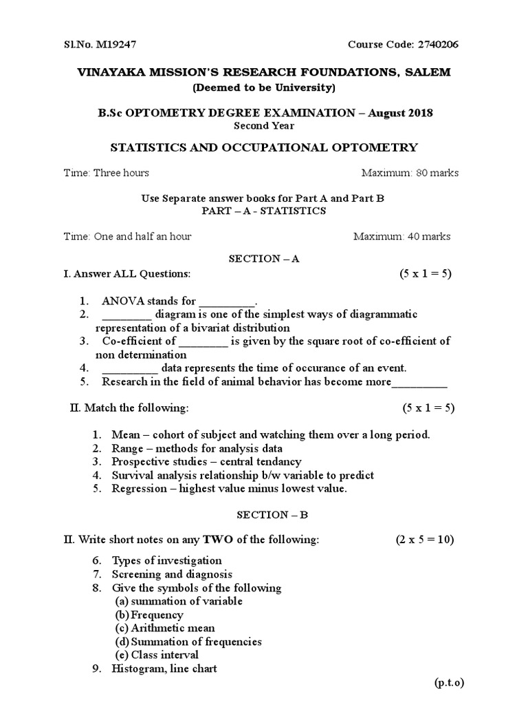 Occupational Optometry Exam Overview | PDF | Statistics | Occupational ...