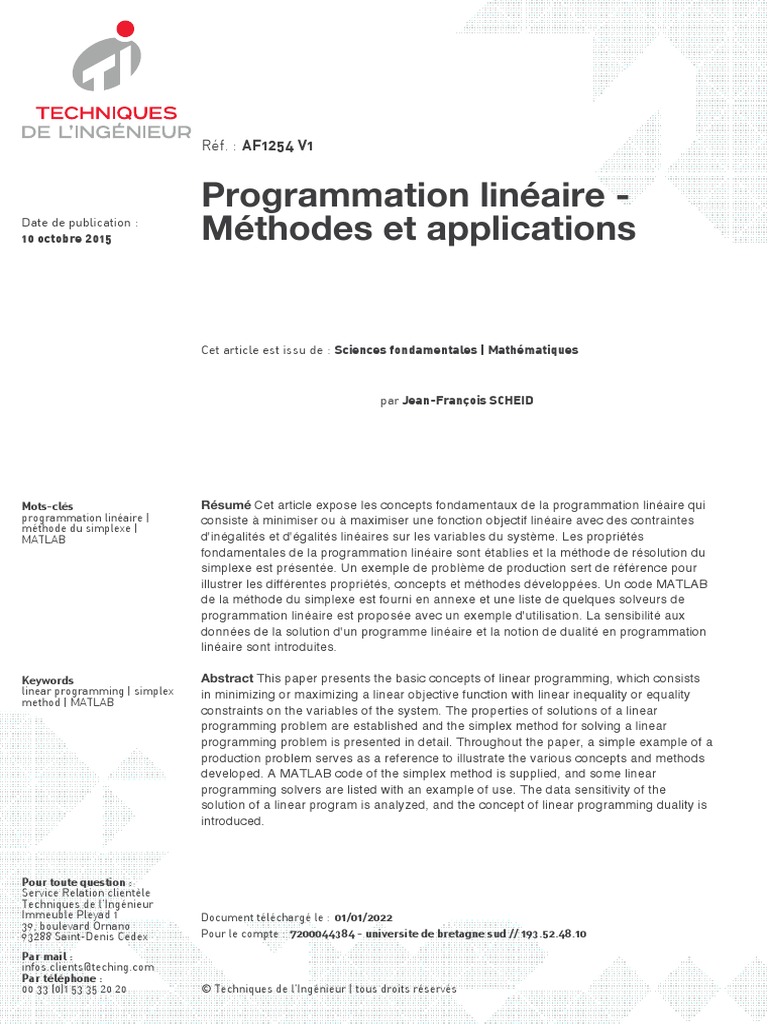 Programmation Linéaire - Méthodes Et Applications | PDF | Optimisation ...
