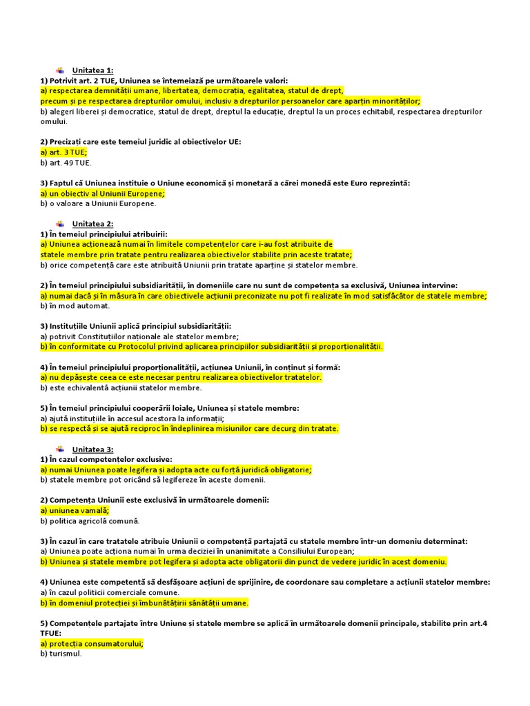 Grile Suport Curs + Grile Examen 2022 | PDF