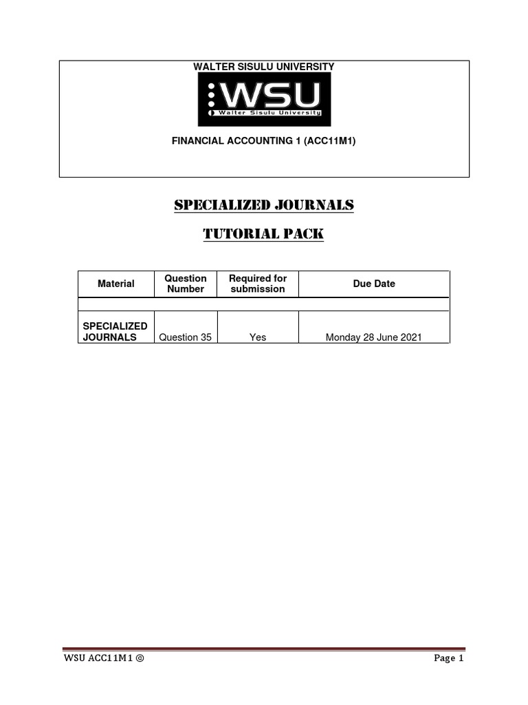 Specialised journals tutorial pack | PDF | Cheque | Debits And Credits