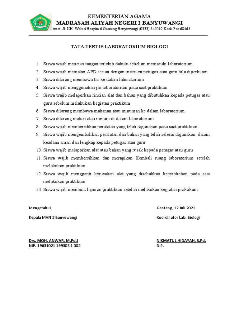 Tata Tertib Laboratorium Biologi PDF
