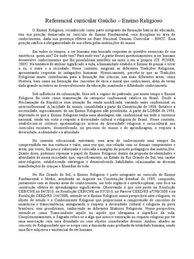 01.09.2023 Referencial curricular Gaúcho – Ensino Religioso | PDF