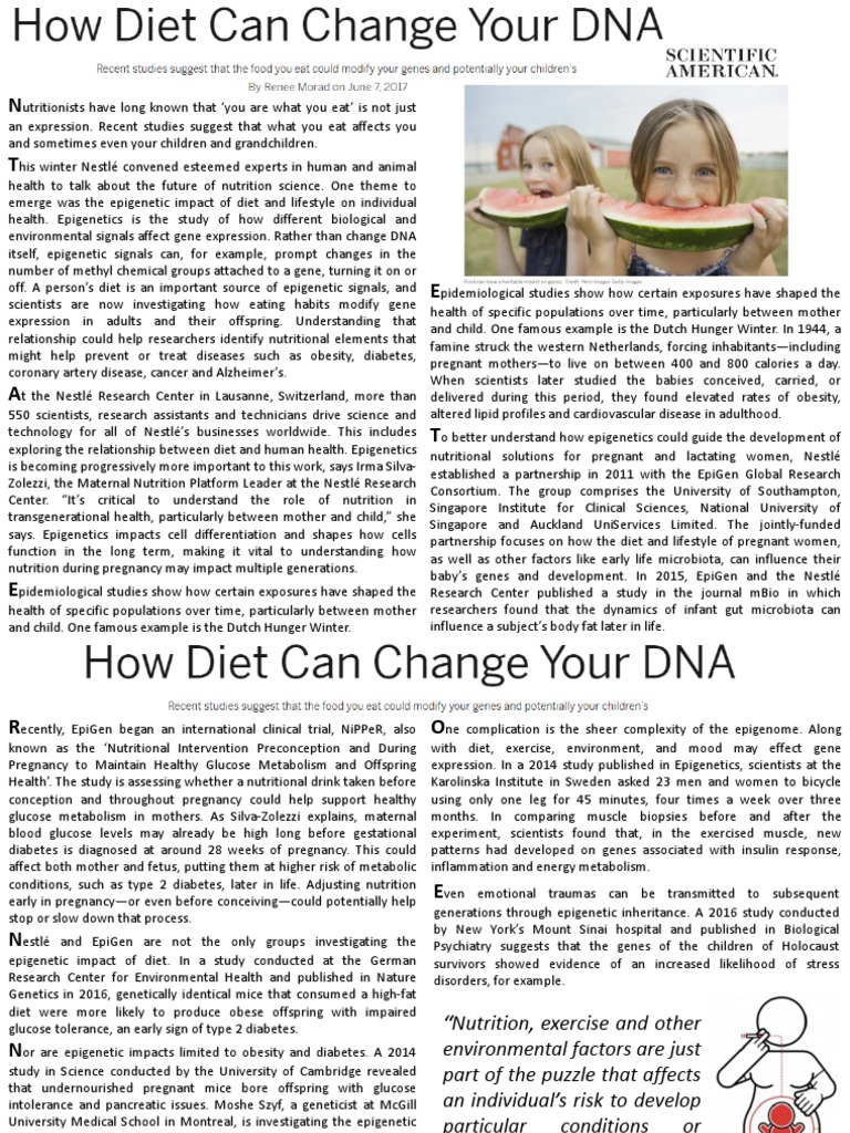 How Diet Can Change Your Dna Pdf Epigenetics Obesity