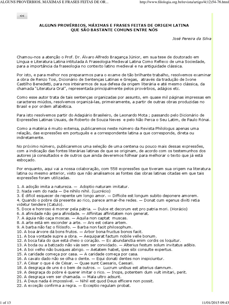 Provérbios e Máximas em Latim | PDF | Latim | Dicionário