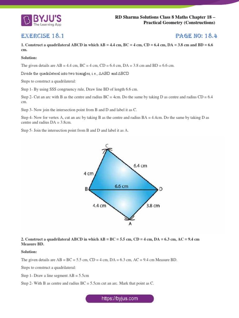 Class 8 Quadrilateral Constructions Guide | PDF | Elementary Geometry ...