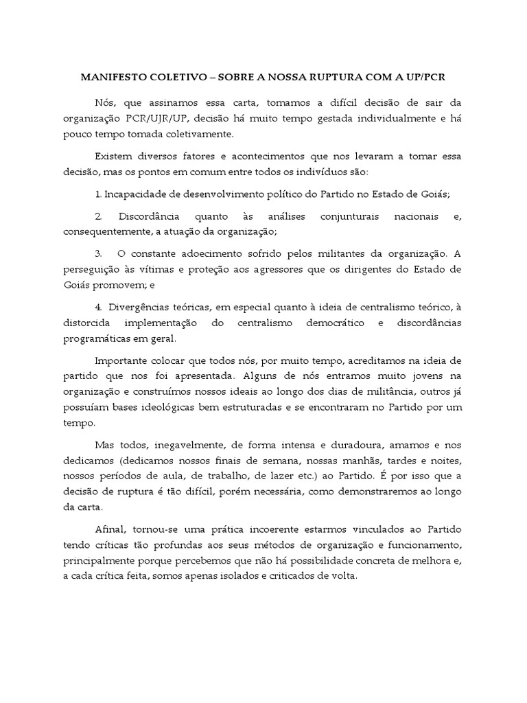 Manifesto coletivo sobre a nossa ruptura com a up pcr 2 download