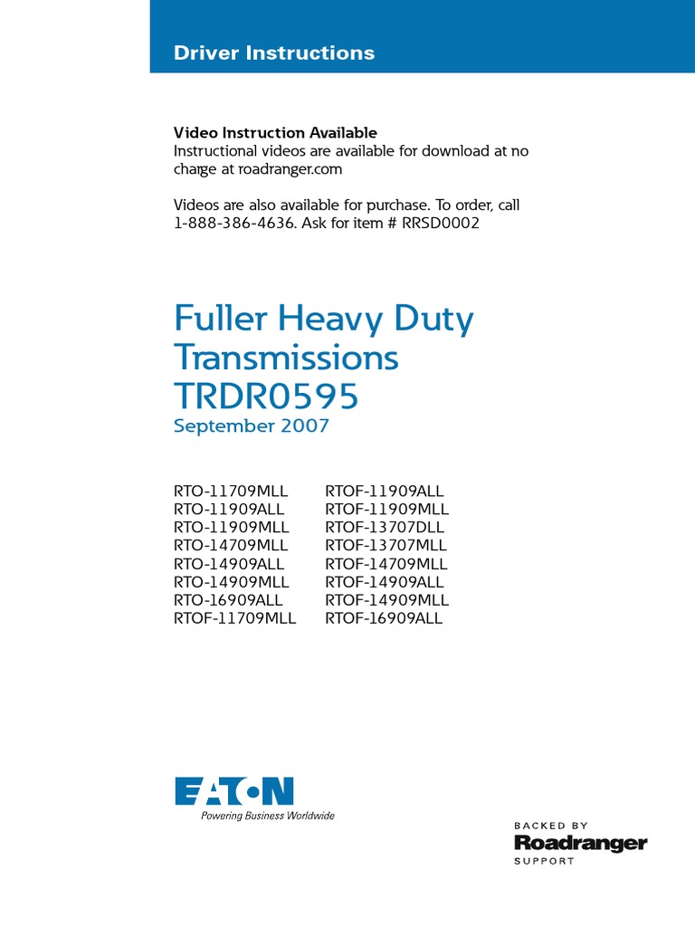 Eaton Fuller Heavy Duty Transmissions Driver Instructions trdr0595 en