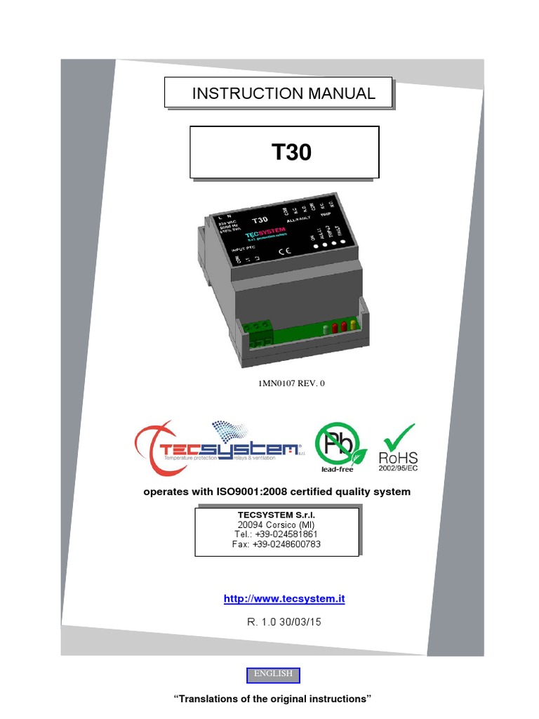 Relé Termistor - T30 - Tecsystem | PDF | Relay | Power Supply