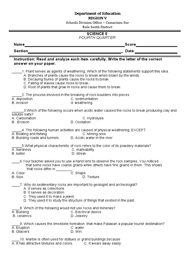 Science 5 Fourth Quarter Exam | PDF