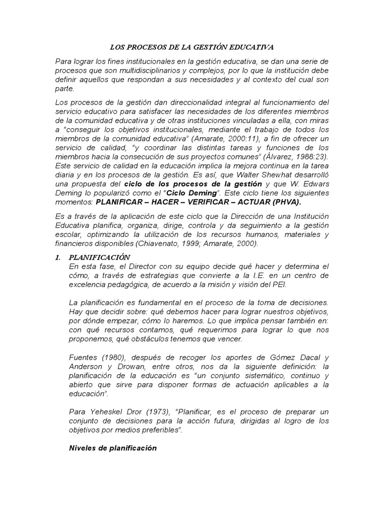 Procesos en la Gestión Educativa | PDF | Planificación | Planificación ...