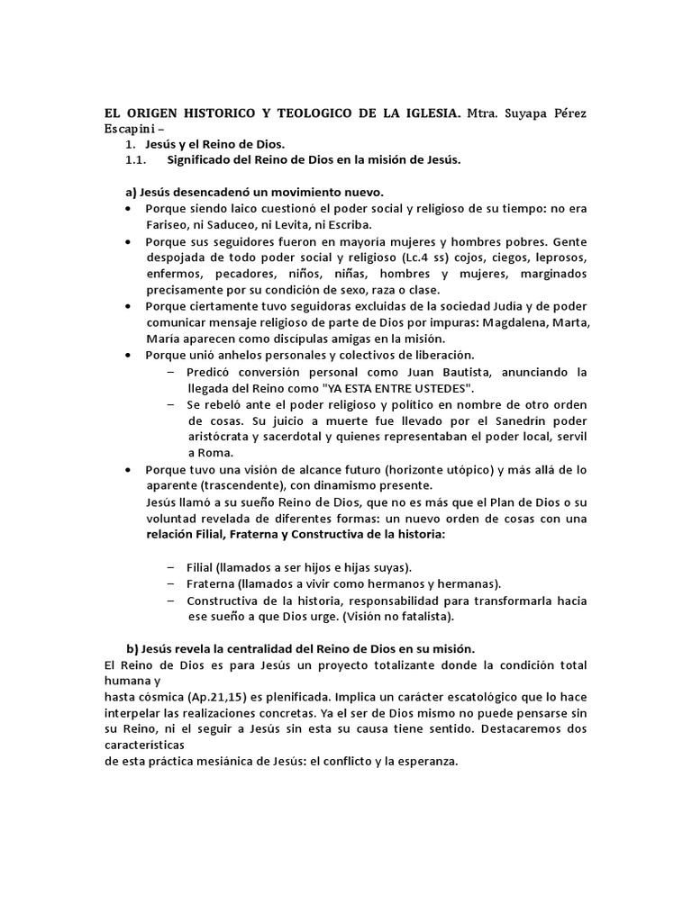 Origen Teológico de la Iglesia y el Reino de Dios | PDF | Jesús | Teología
