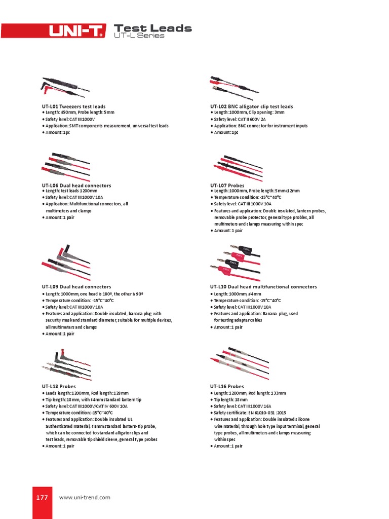 UT-L Series Test Leads Overview | PDF