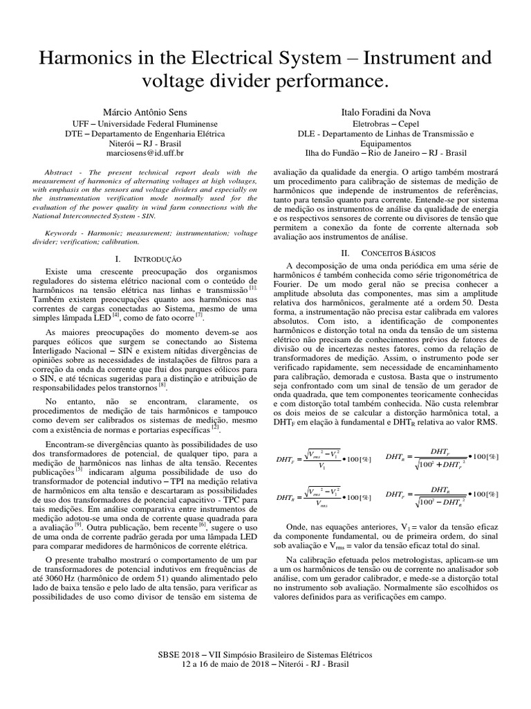 Harmonics in The Electrical System - Instrument and Voltage Divider ...