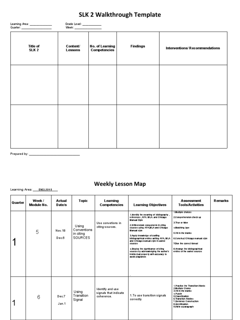 SLK 2 Weekly Lesson Plan Template | PDF