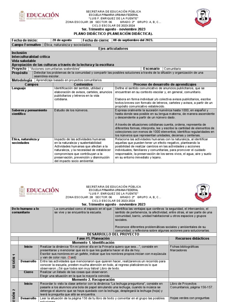 Proyecto 2 Do Proyectos Comunitarios Esbozo | PDF | Educación primaria