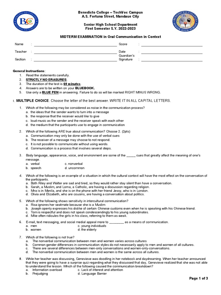 Oral Communication (Midterm) PDF Communication Nonverbal Communication