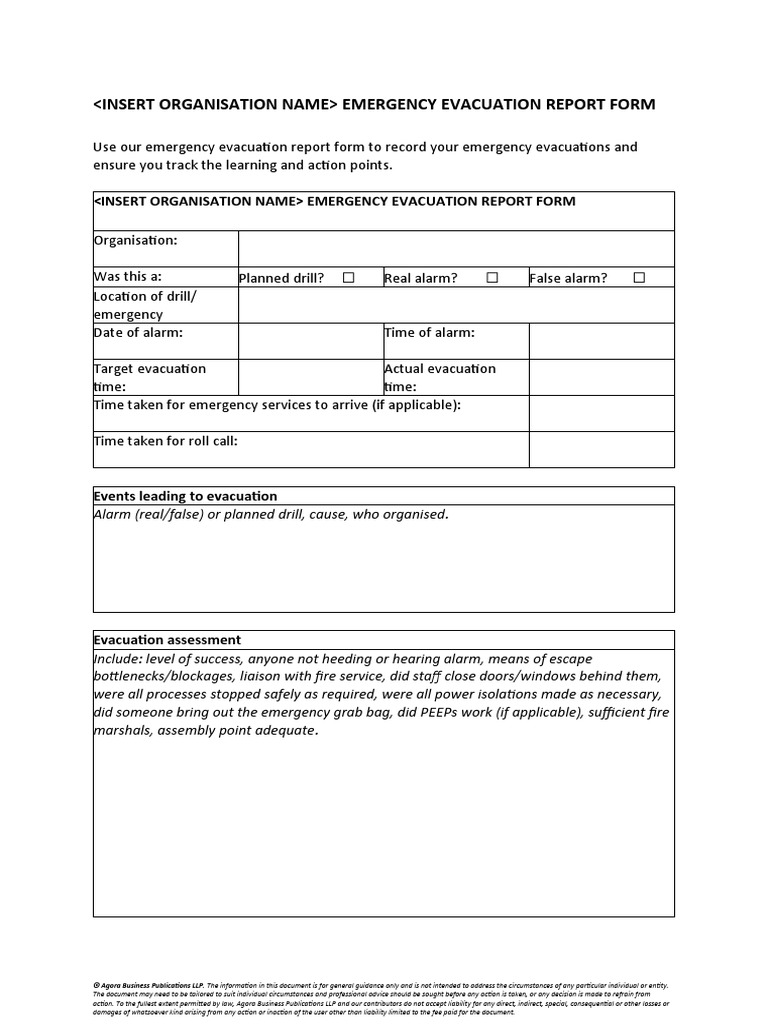 Emergency Evacuation Report Template | PDF | Emergency Evacuation | Justice