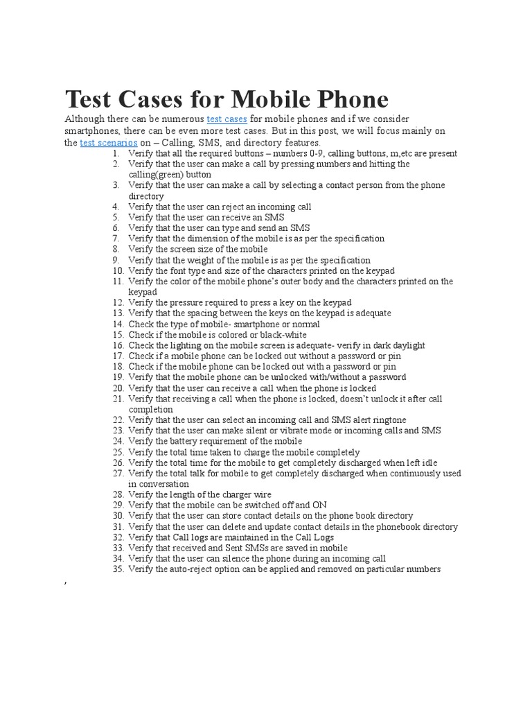 Test Cases For Mobile Phone PDF