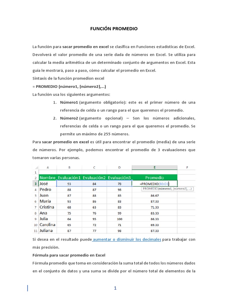 Uso de la Función PROMEDIO en Excel | PDF | Microsoft Excel | Función ...