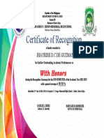 Certificate of Recognition: With Honors