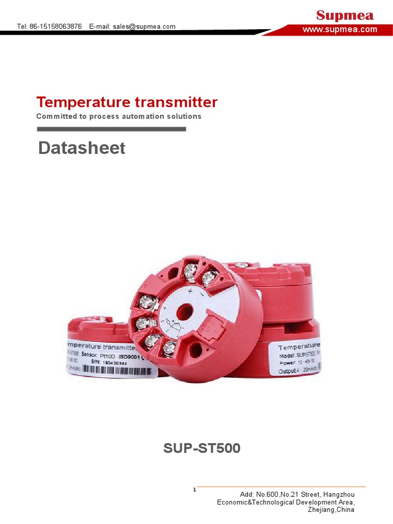 SUP-ST500 Temperature Transmitter Datasheet | PDF | Celsius | Thermocouple
