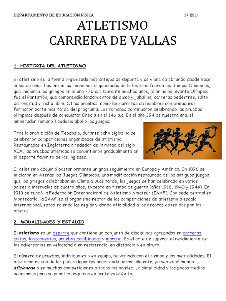 Historia y pruebas del atletismo | PDF | Deporte del atletismo ...
