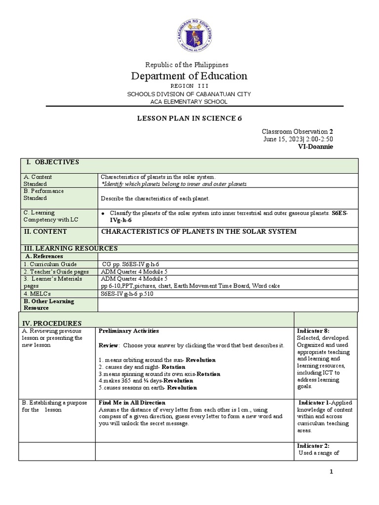 Science Lesson Plan: Solar System Planets | PDF | Planets | Solar System