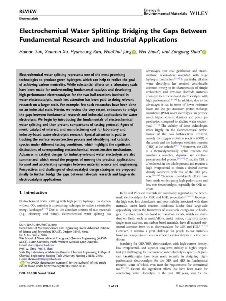 Bridging Research and Industry in Water Splitting | PDF ...