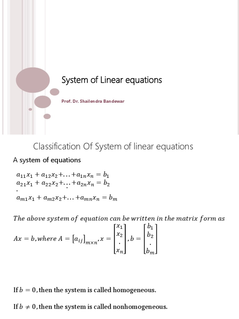 Homogeneous System of Linear Equations | PDF | System Of Linear ...