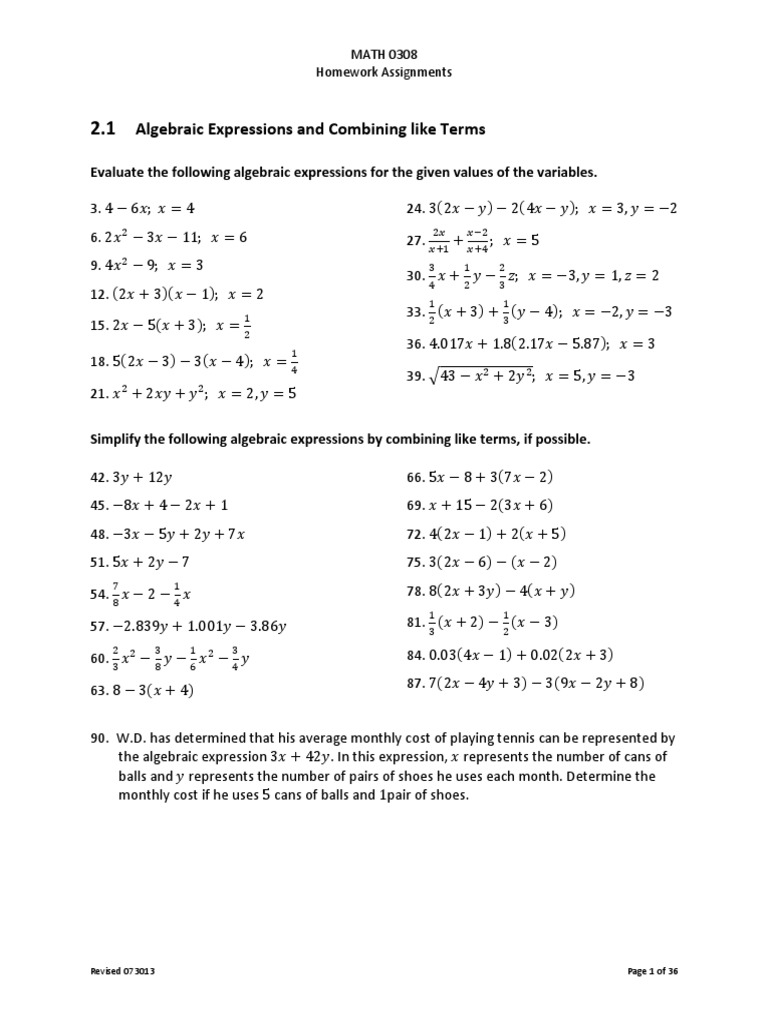 Math 0308 Homework Assignments | PDF | Factorization | Equations