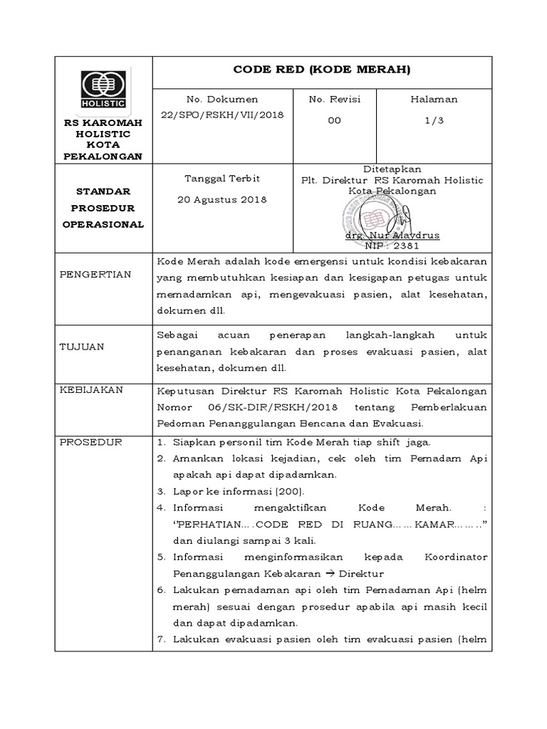 Prosedur Kode Merah RS Karomah | PDF | Teknologi & Rekayasa