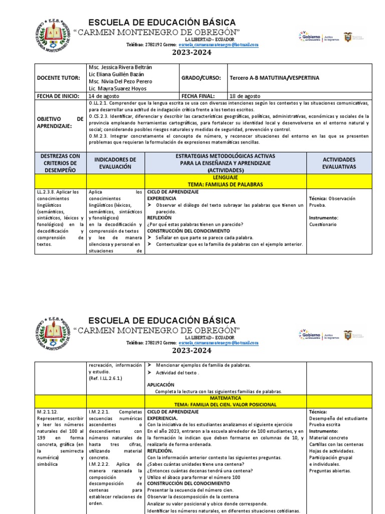Plan de Estudios 2023-2024: Tercero A-B | PDF