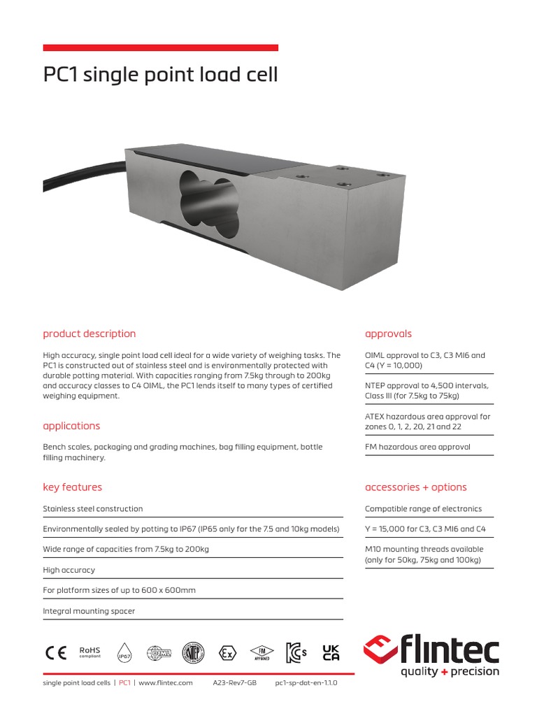 Flintec PC1 Load Cell Datasheet | PDF | Technology & Engineering