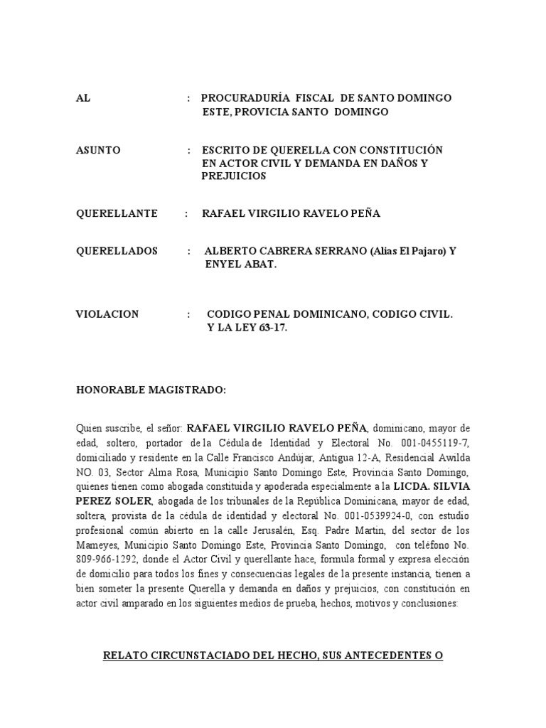 Querella por Robo de Vehículo | PDF | Queja | Procedimiento Criminal