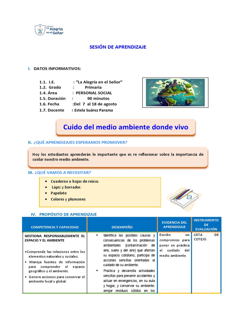 Cuidado del Medio Ambiente en Niños | PDF | Evaluación