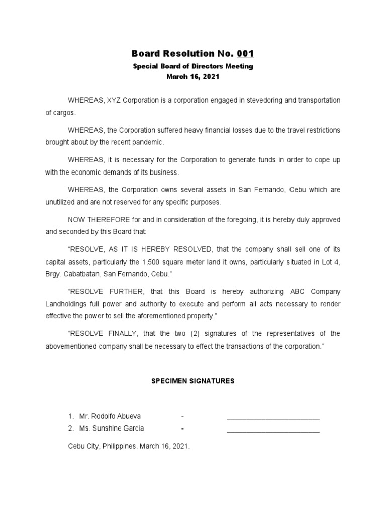 Board Resolution No PDF
