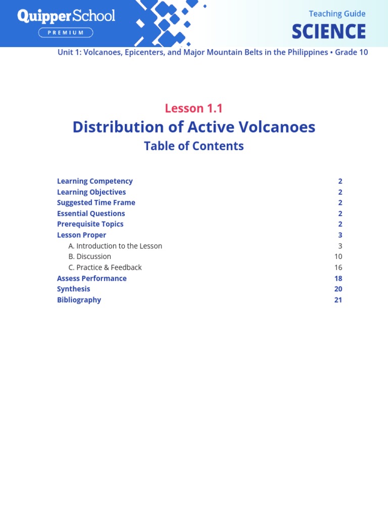 Science 10 1 1 Distribution Of Active Volcanoes Pdf Volcano Plate