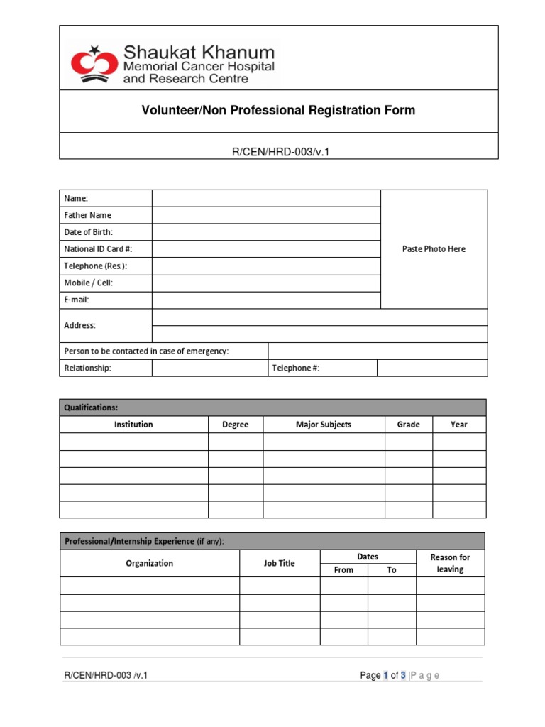Volunteer Registration Form Template | PDF | Identity Document ...