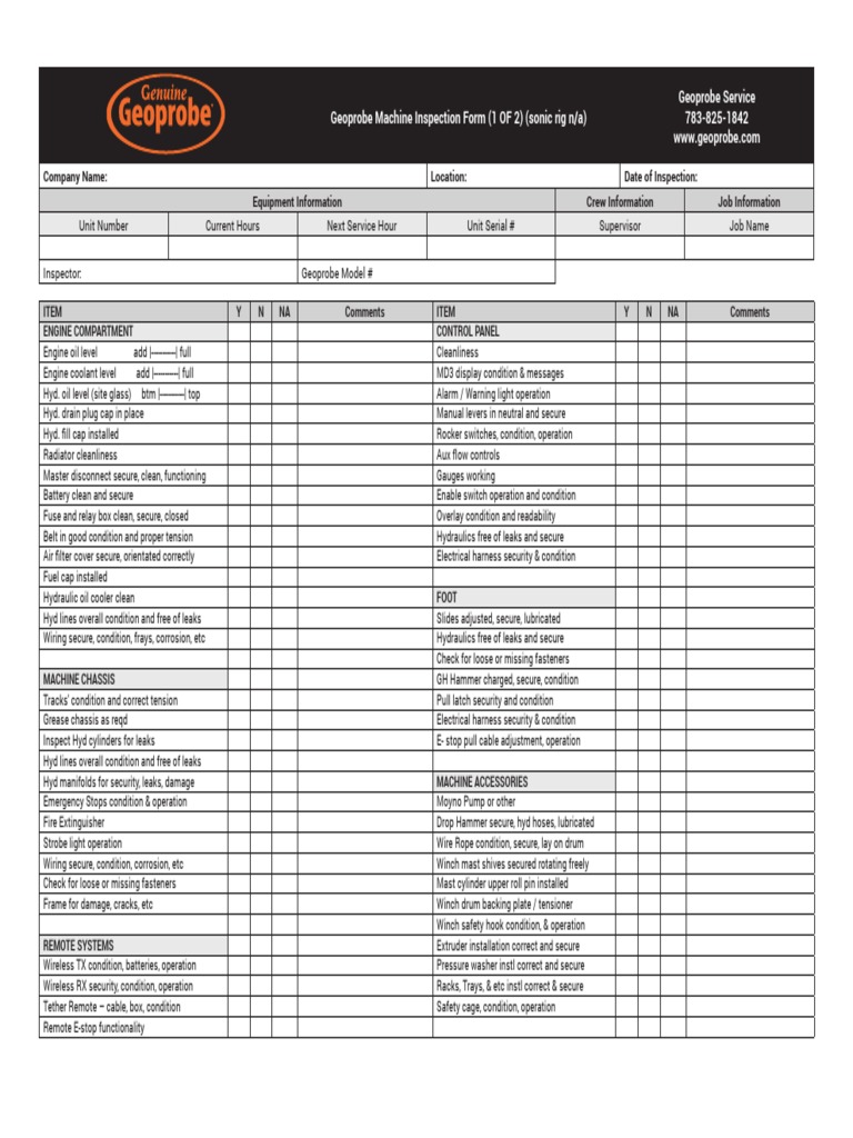 Geoprobe Machine Inspection Checklist | PDF | Manufactured Goods ...