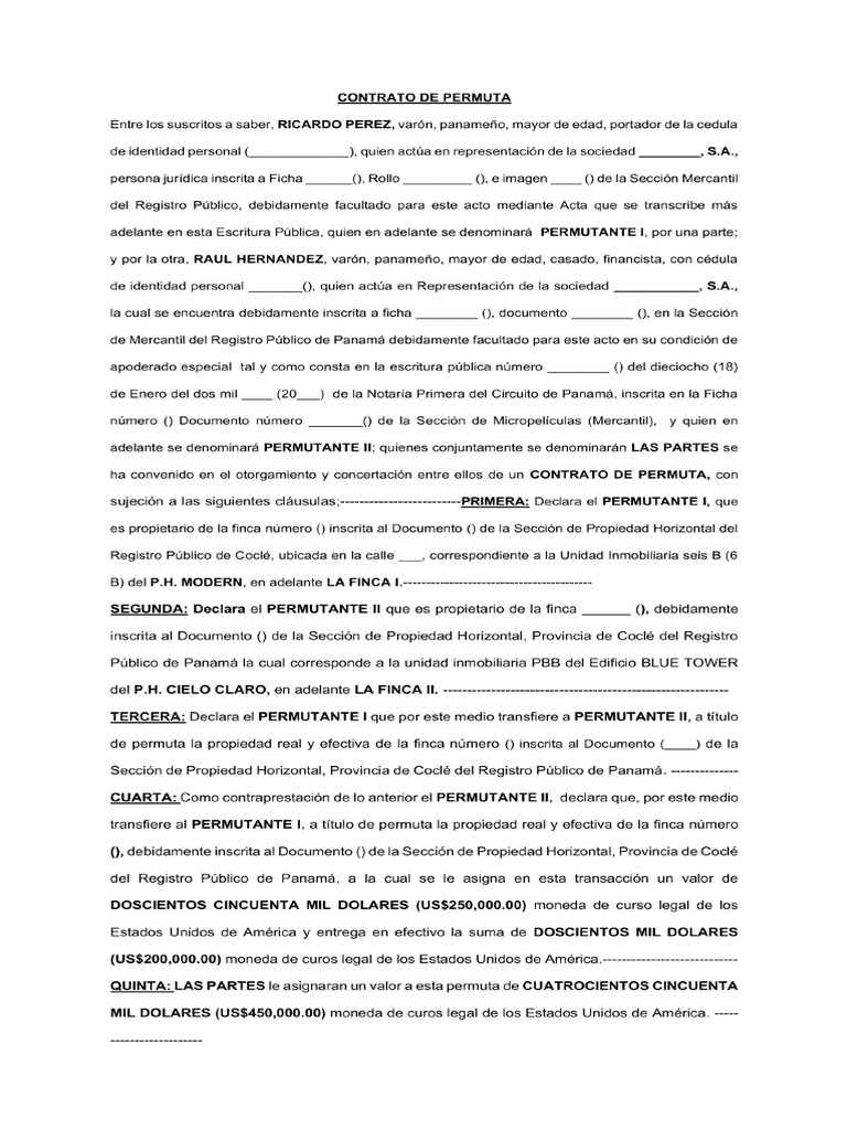 Contrato de Permuta | PDF