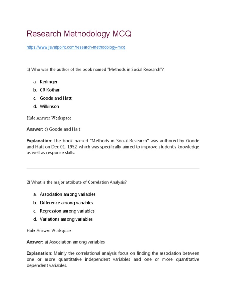 Research Methodology MCQ PDF Sampling (Statistics) Statistics