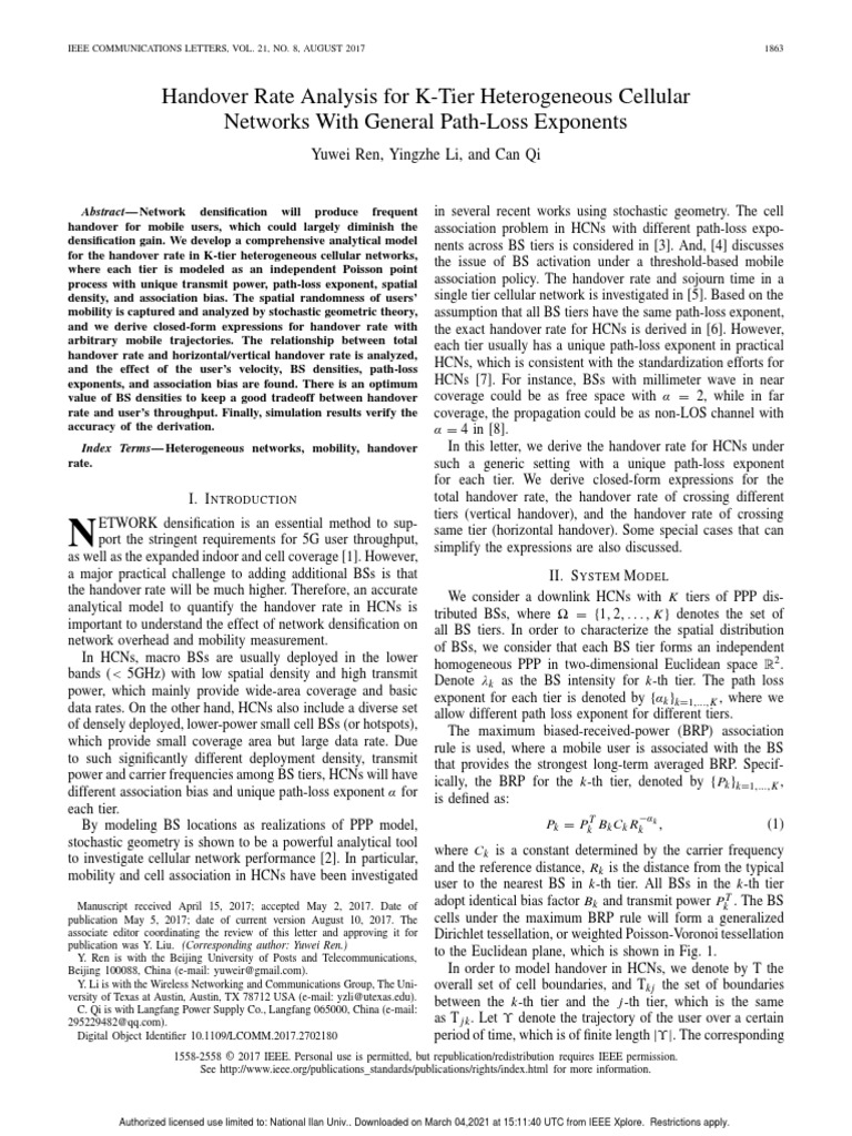 Handover Rate Analysis For K-Tier Heterogeneous Cellular Networks With ...