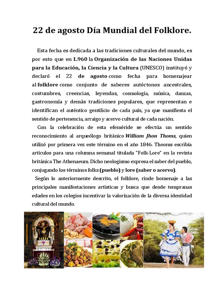 22 de Agosto Día Mundial Del Folklore PDF