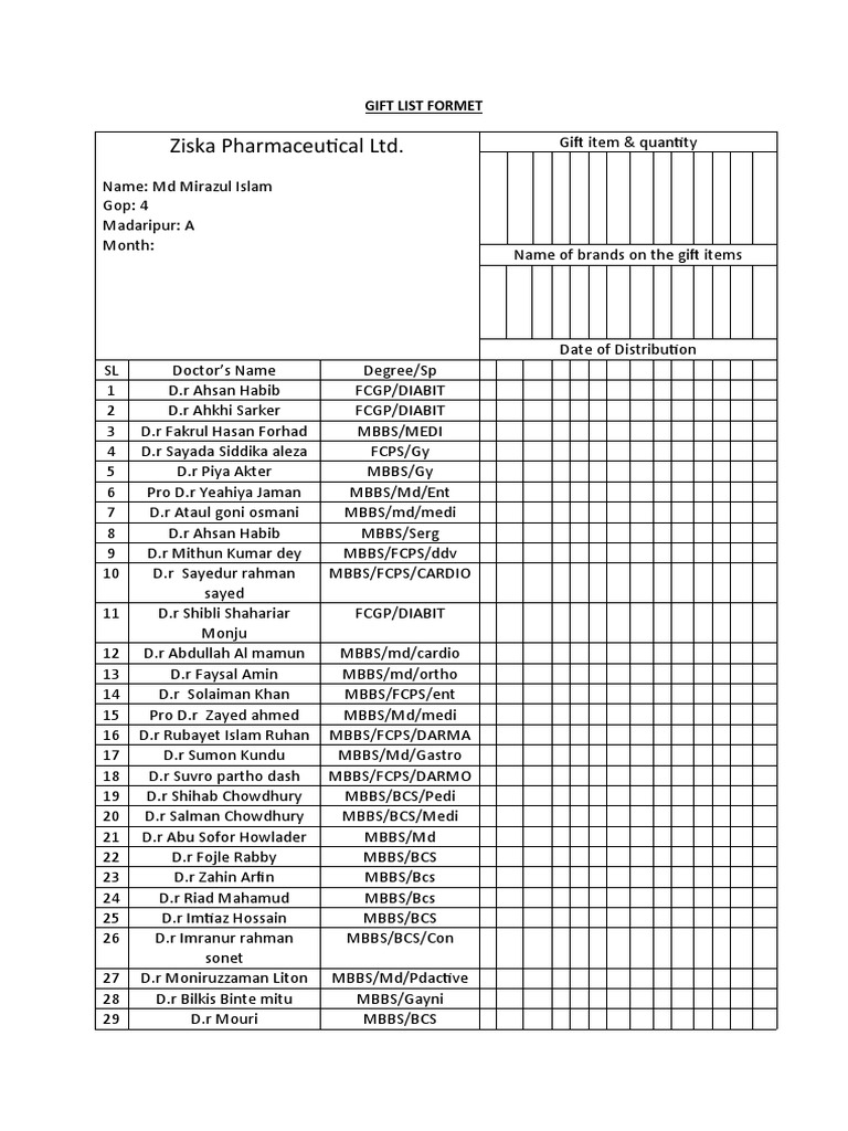 Gift List Formet PDF