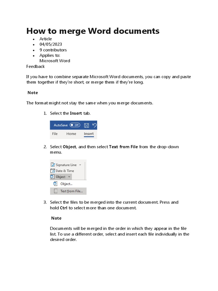 Merge Microsoft Word Documents Guide | PDF | Computers | Technology ...
